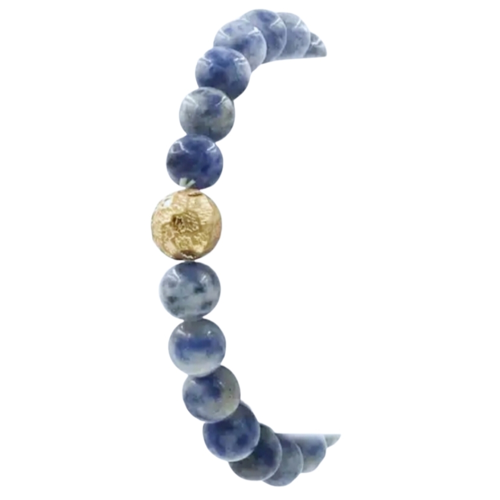 Garden Party Stone Round Beaded Bracelet Blue Gold